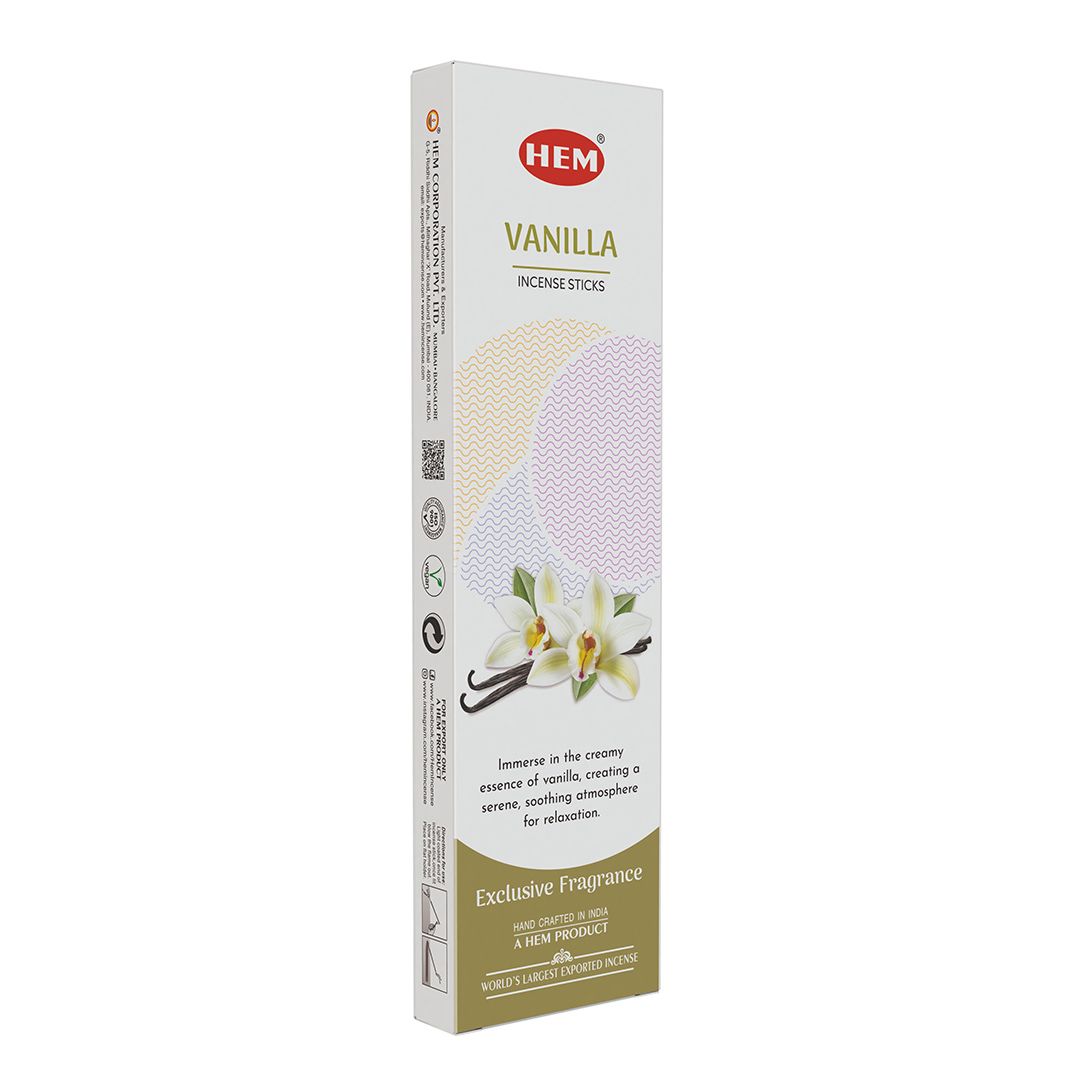 HEM White Pop Vanilla Incense Sticks | 12 × 25g Packets Per Box