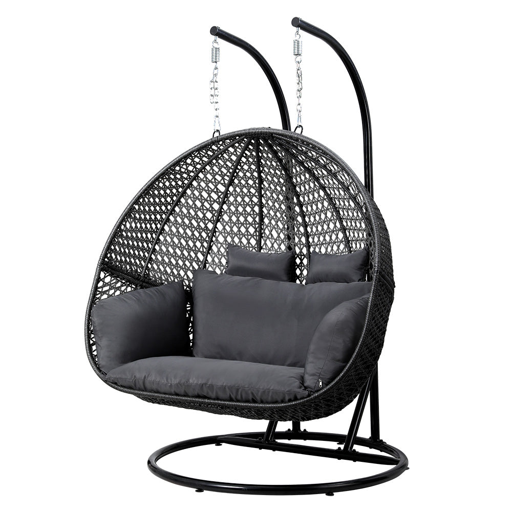 Outdoor Swing Chair | Hanging Rattan Pod | 2 Seater | Stand + Cushions