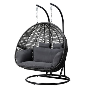 Outdoor Swing Chair | Hanging Rattan Pod | 2 Seater | Stand + Cushions