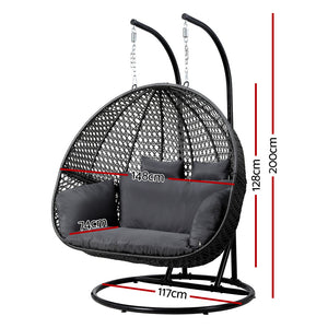 Outdoor Swing Chair | Hanging Rattan Pod | 2 Seater | Stand + Cushions