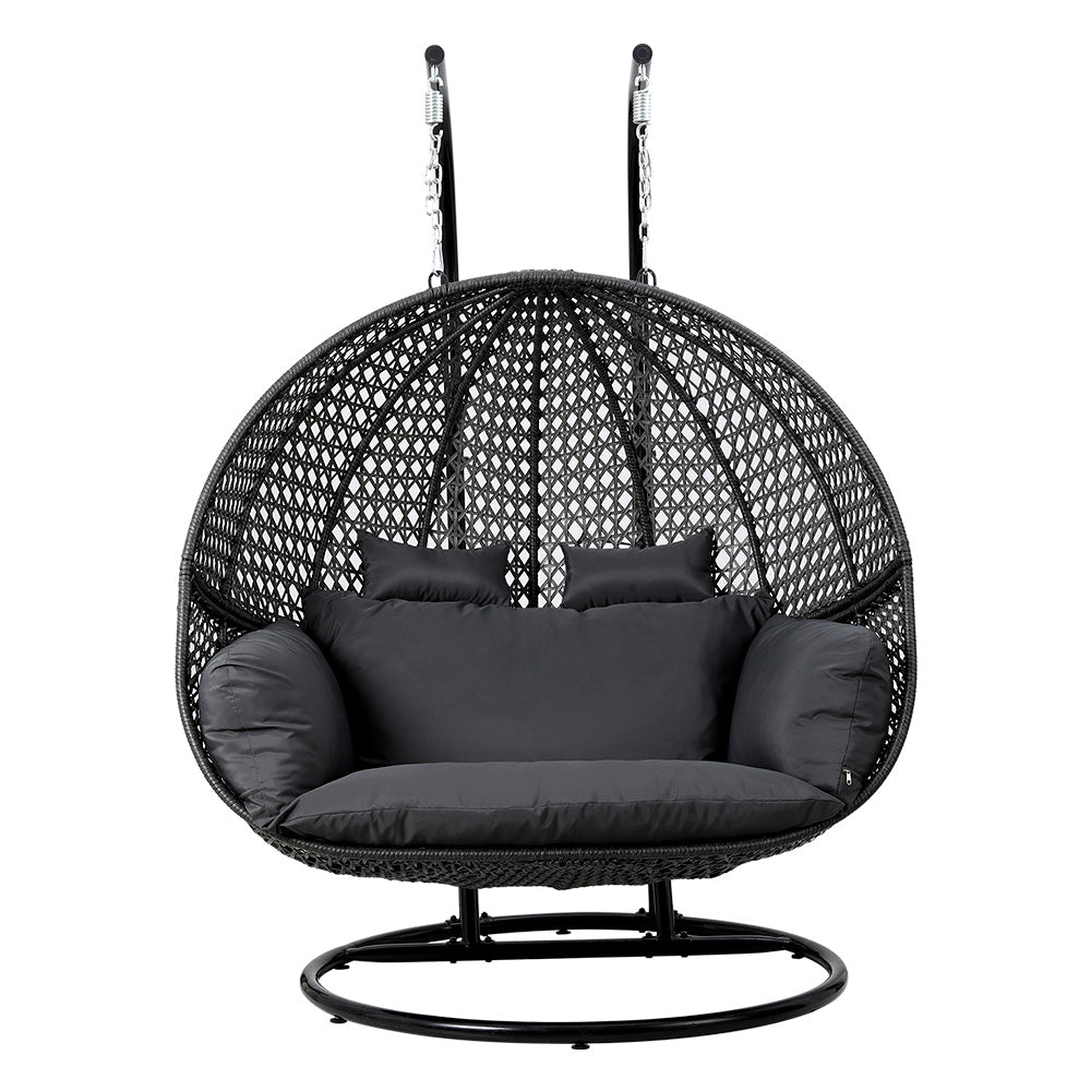 Outdoor Swing Chair | Hanging Rattan Pod | 2 Seater | Stand + Cushions
