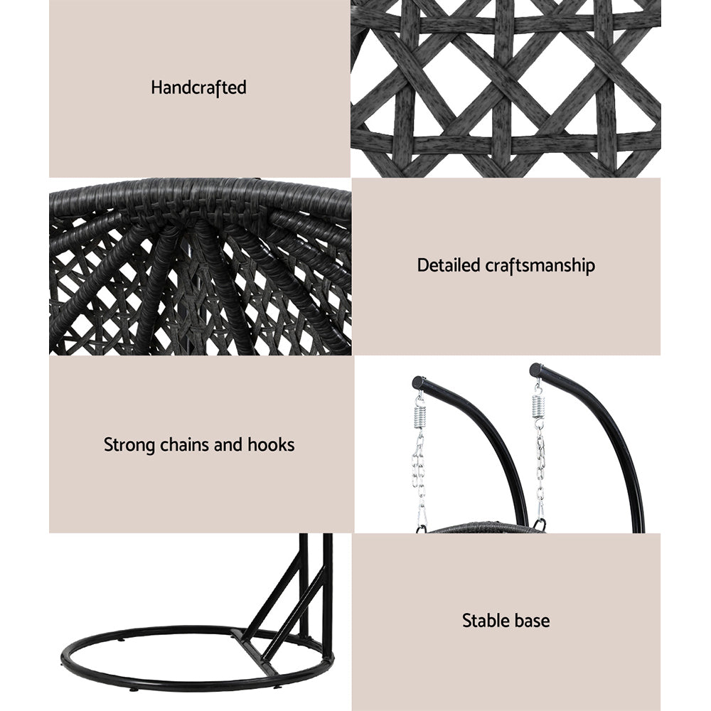 Outdoor Swing Chair | Hanging Rattan Pod | 2 Seater | Stand + Cushions