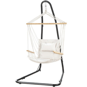 Hammock Chair | Outdoor Swing Chair with Heavy Duty Steel Stand | Patio & Garden Furniture | Grey Beige