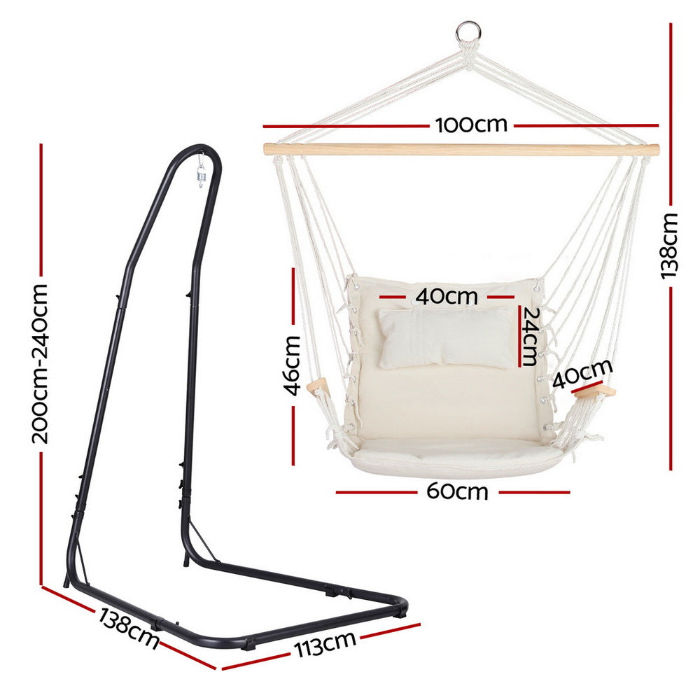Hammock Chair | Outdoor Swing Chair with Heavy Duty Steel Stand | Patio & Garden Furniture | Grey Beige
