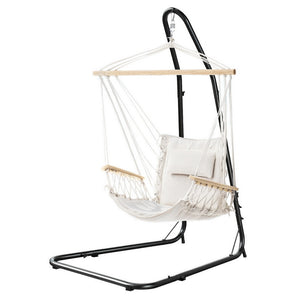 Hammock Chair | Outdoor Swing Chair with Heavy Duty Steel Stand | Patio & Garden Furniture | Grey Beige