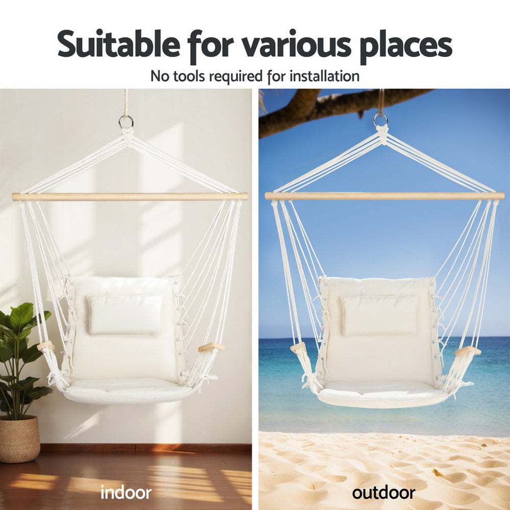 Hammock Chair | Outdoor Swing Chair with Heavy Duty Steel Stand | Patio & Garden Furniture | Grey Beige