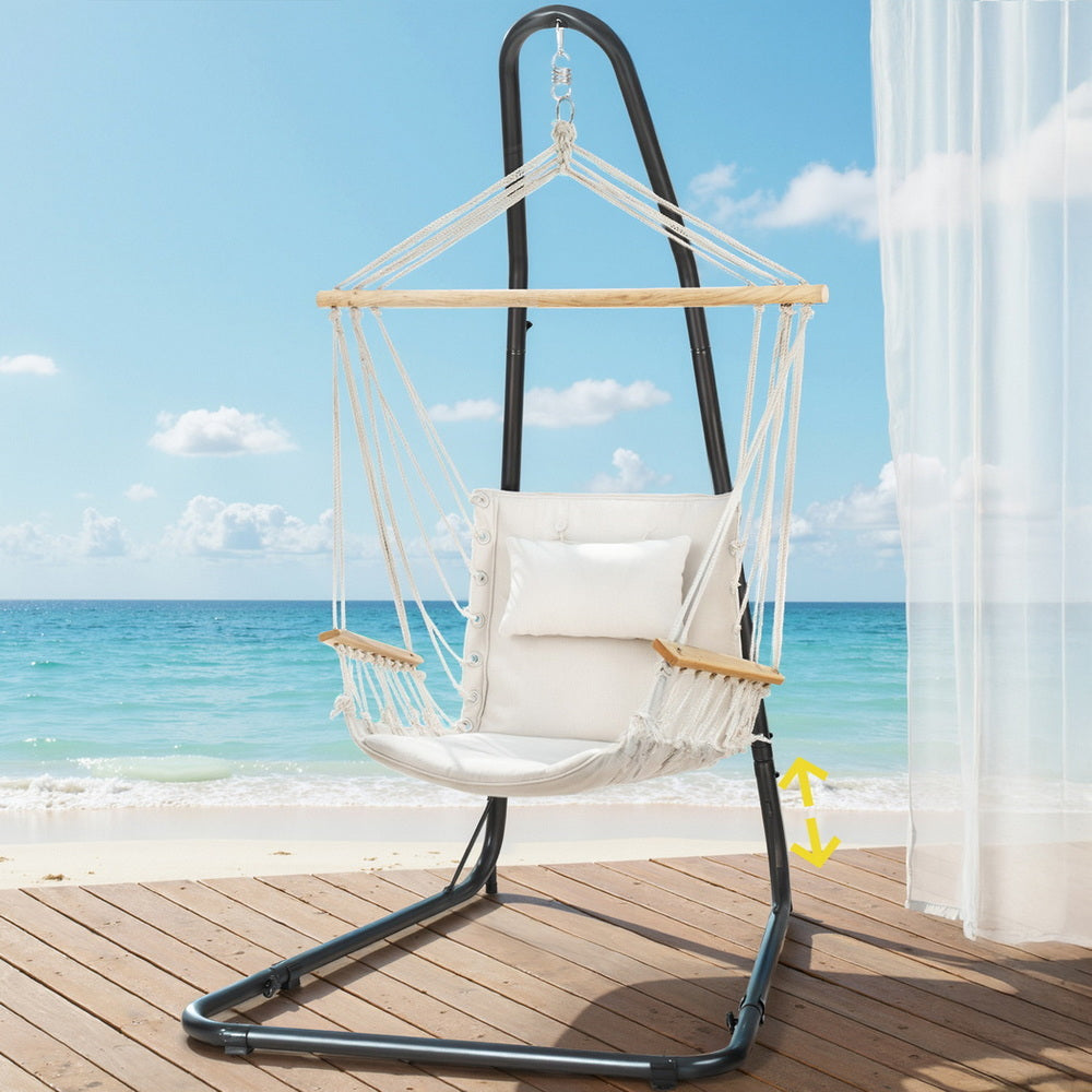 Hammock Chair | Outdoor Swing Chair with Heavy Duty Steel Stand | Patio & Garden Furniture | Grey Beige