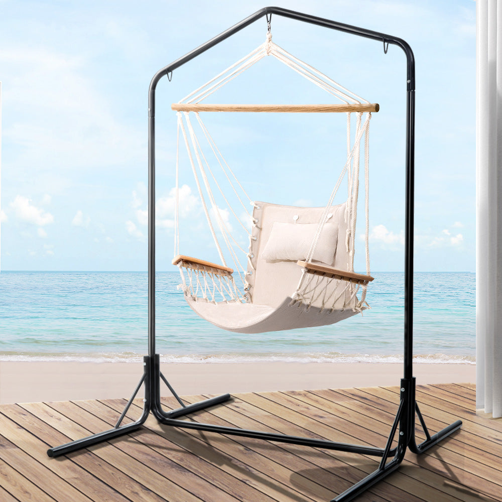 Gardeon Outdoor Hammock Chair | w/Stand | Swing Hanging Hammock | Garden | Cream