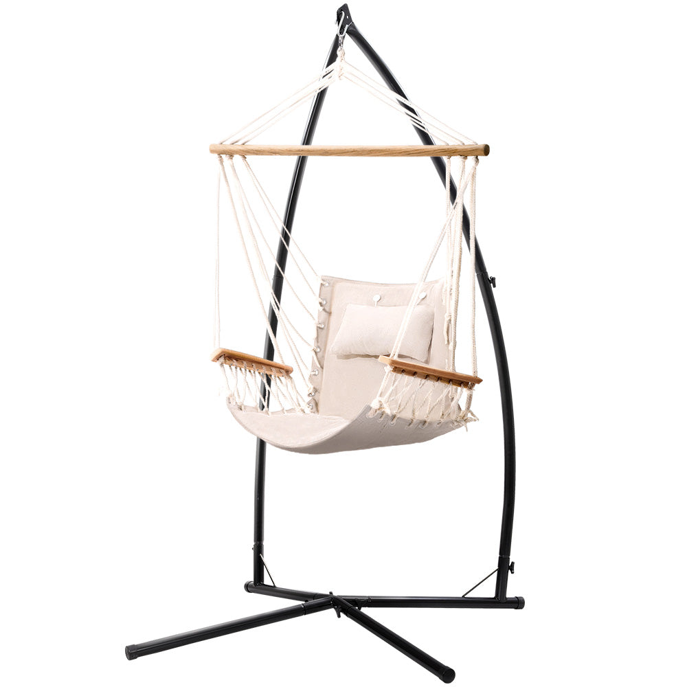 Hammock Chair | Steel Stand | Armrest | Outdoor Hanging | Cream
