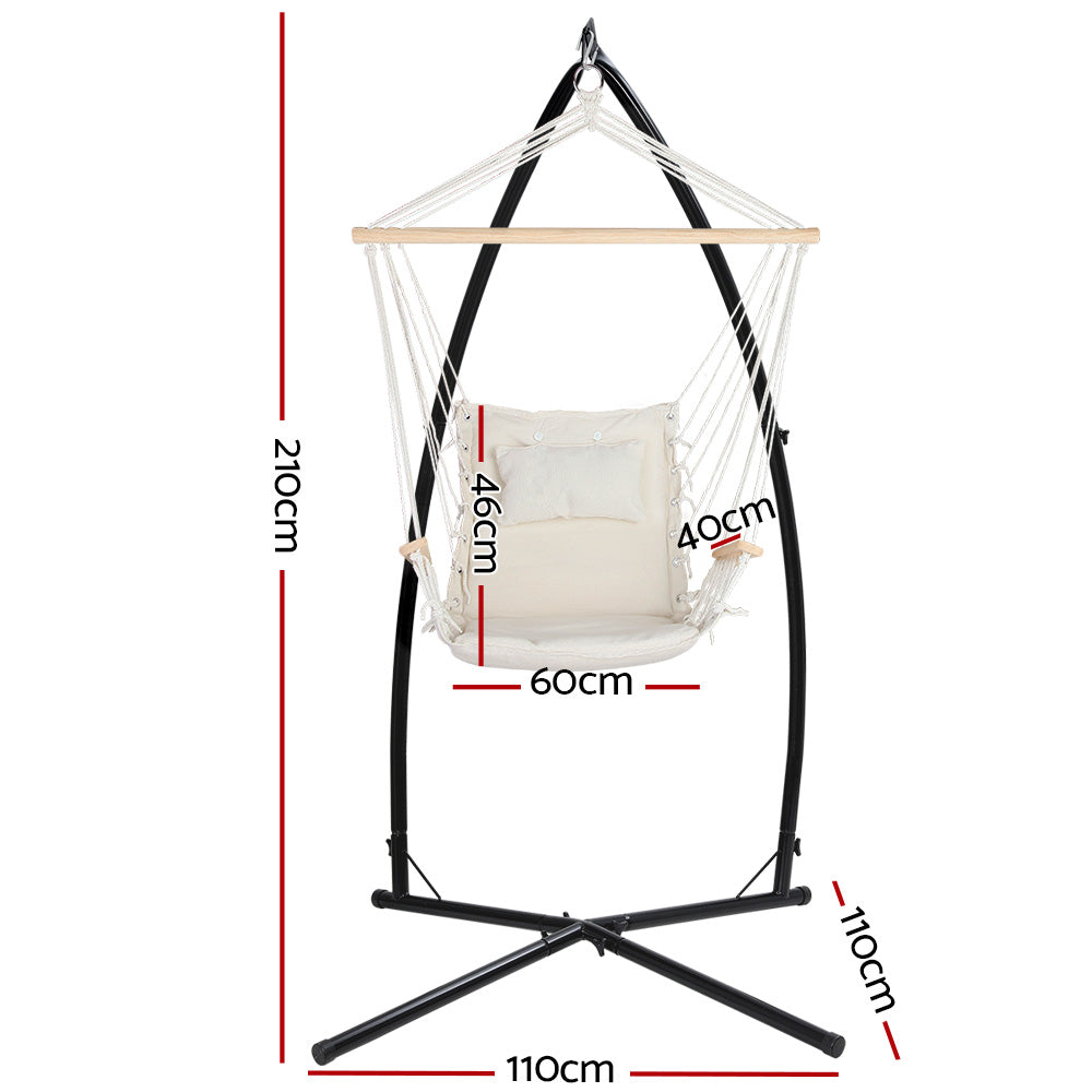 Hammock Chair | Steel Stand | Armrest | Outdoor Hanging | Cream