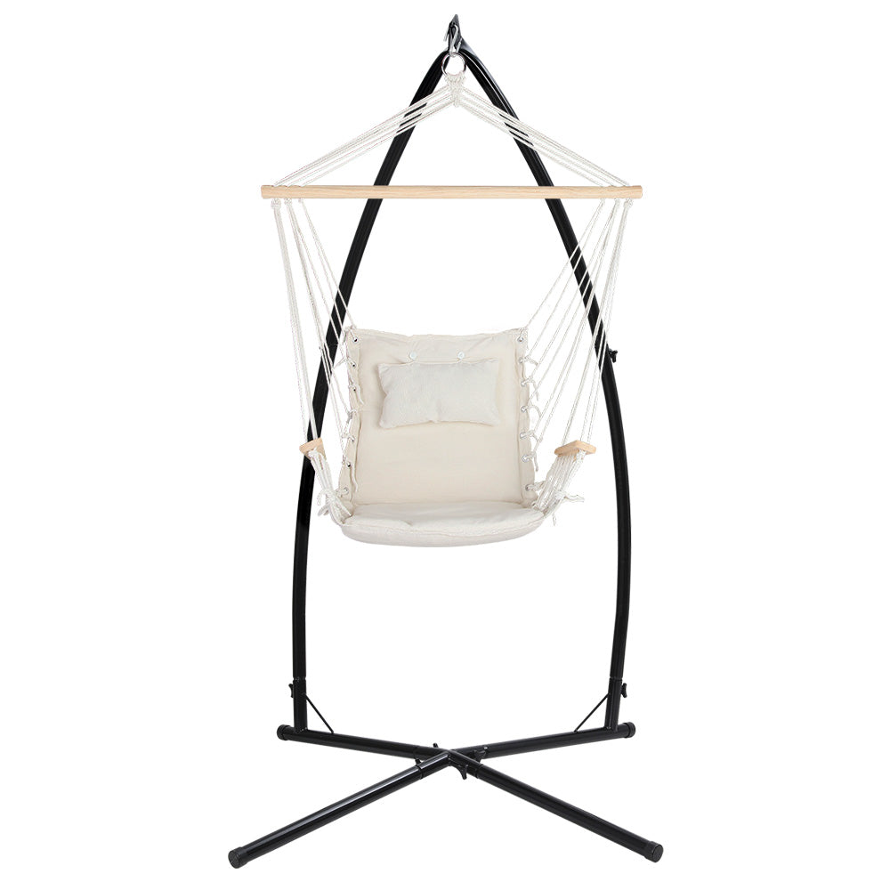 Hammock Chair | Steel Stand | Armrest | Outdoor Hanging | Cream
