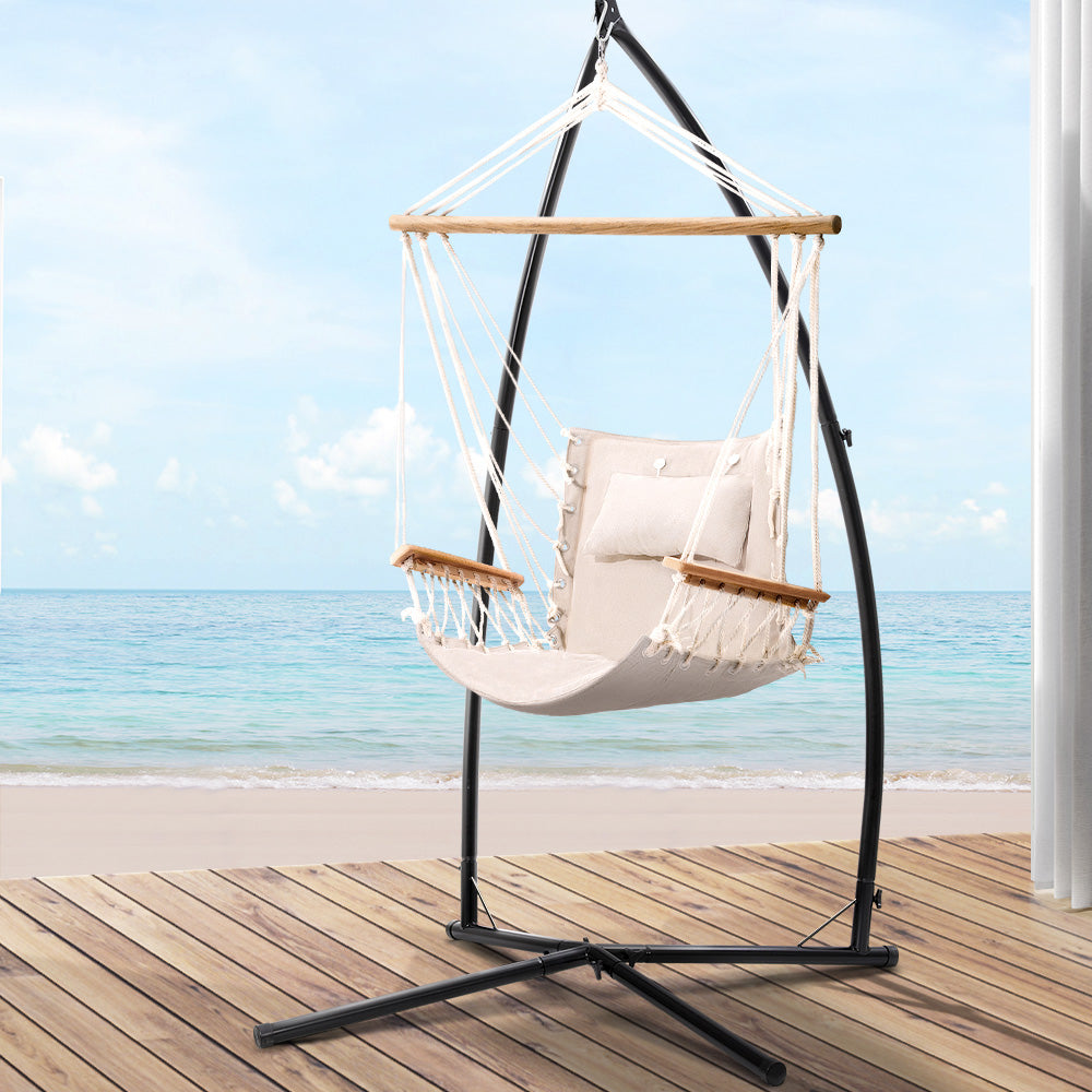 Hammock Chair | Steel Stand | Armrest | Outdoor Hanging | Cream
