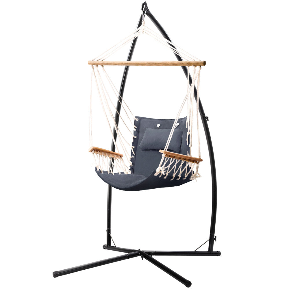 Hammock Chair | Steel Stand | Armrest | Outdoor Hanging | Grey
