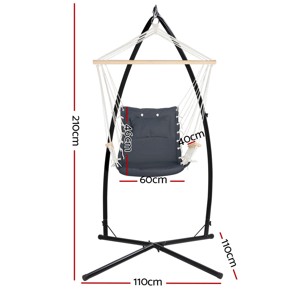 Hammock Chair | Steel Stand | Armrest | Outdoor Hanging | Grey