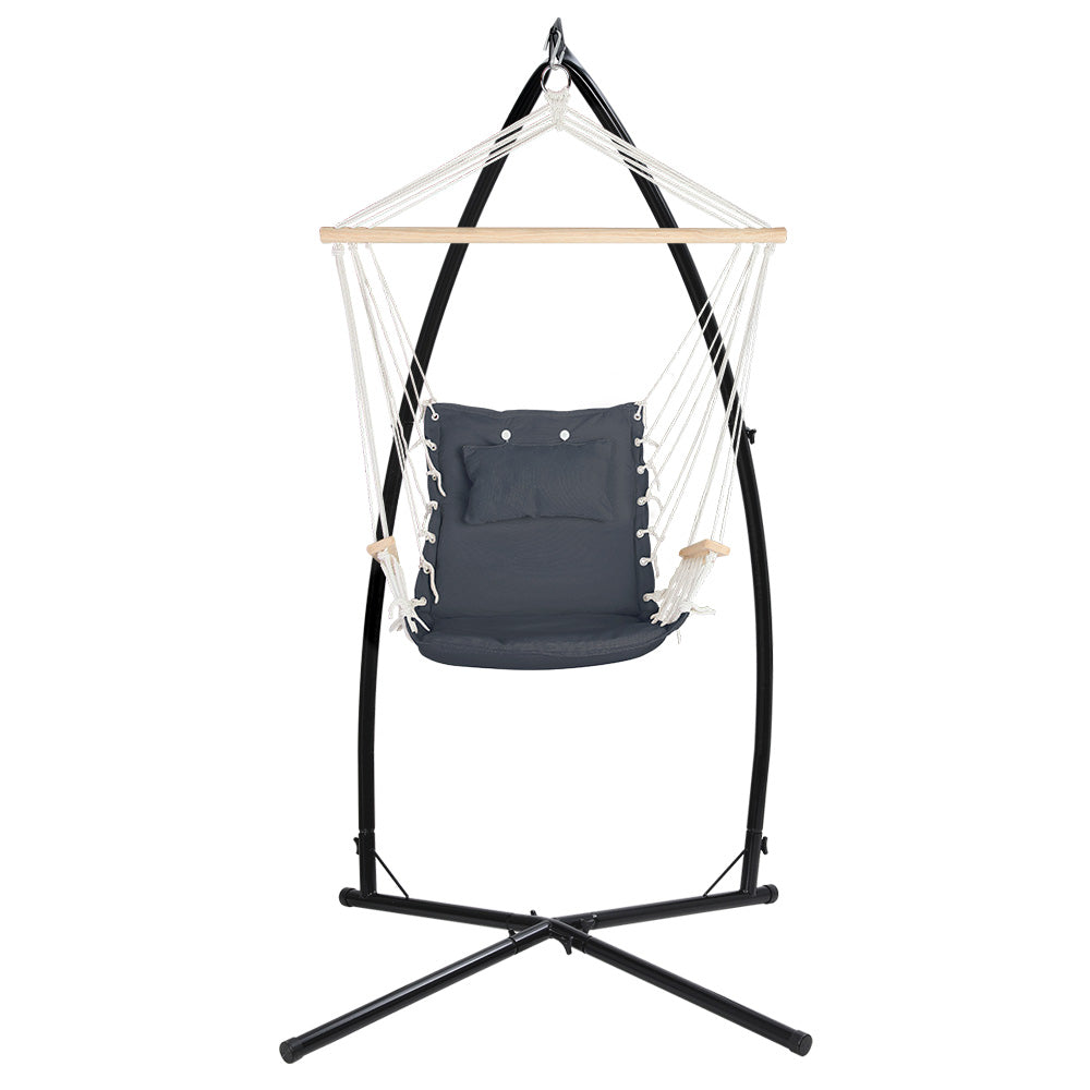 Hammock Chair | Steel Stand | Armrest | Outdoor Hanging | Grey