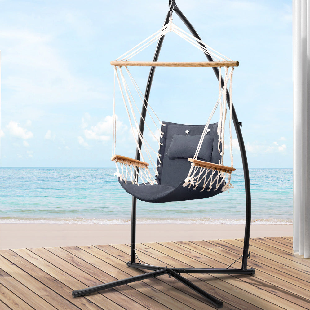 Hammock Chair | Steel Stand | Armrest | Outdoor Hanging | Grey
