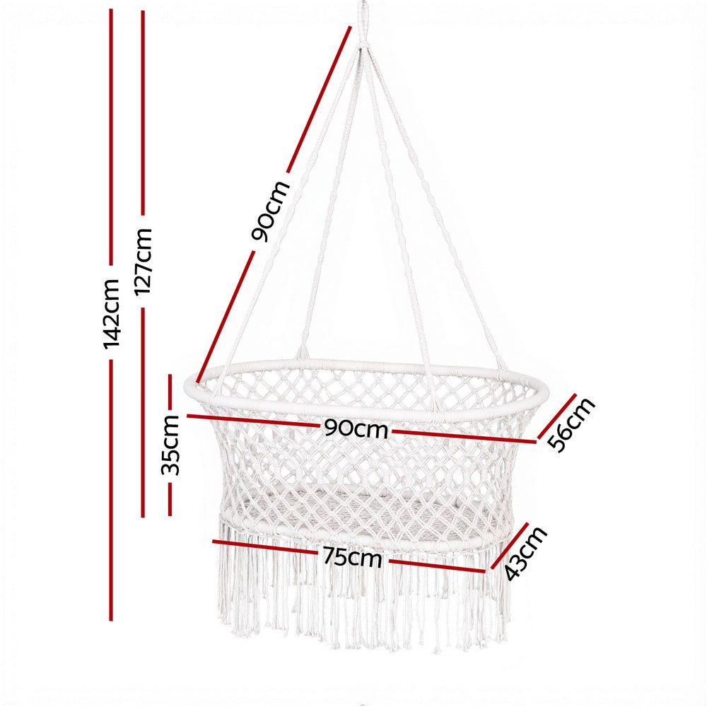 Hammock Chair | Cotton Swing Seat | Indoor & Outdoor Cream Finish