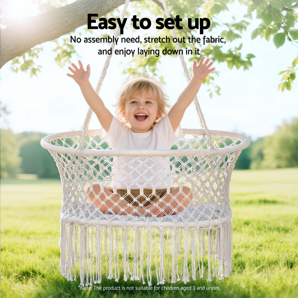 Hammock Chair | Cotton Swing Seat | Indoor & Outdoor Cream Finish