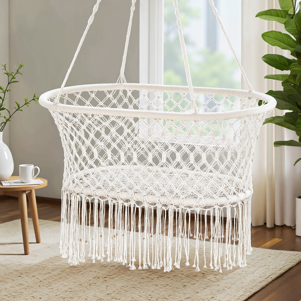 Hammock Chair | Cotton Swing Seat | Indoor & Outdoor Cream Finish