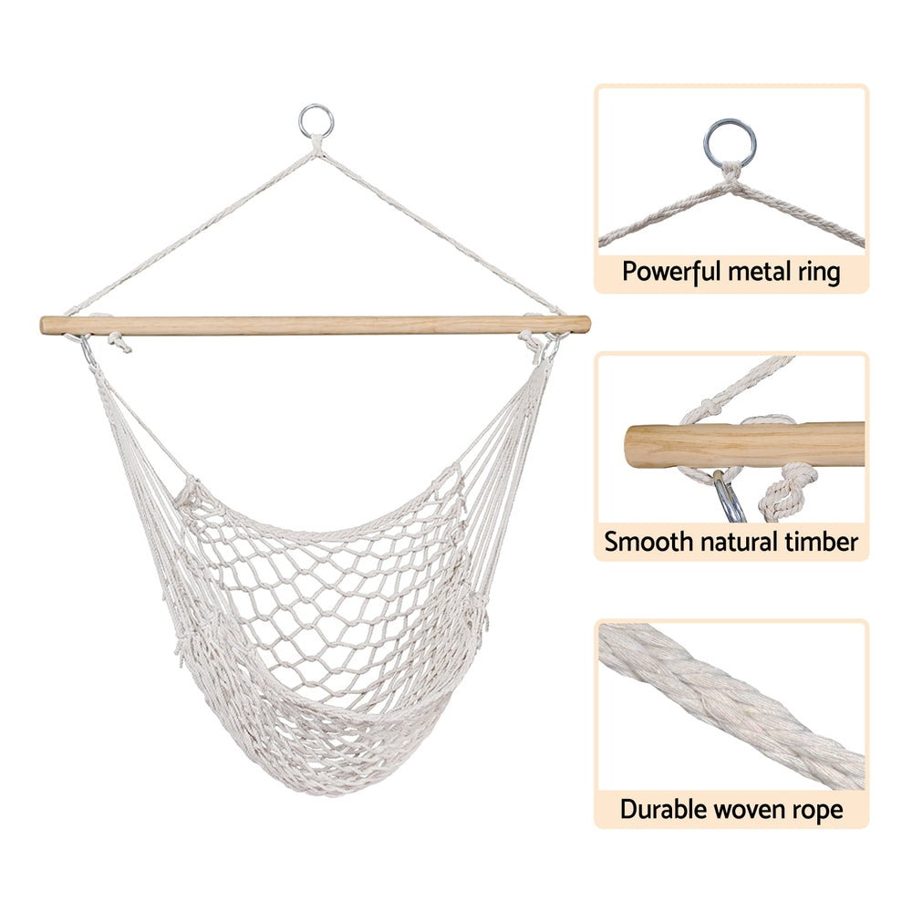Gardeon Hammock Chair | Outdoor Hanging Camping | Mesh | Indoor | Cream