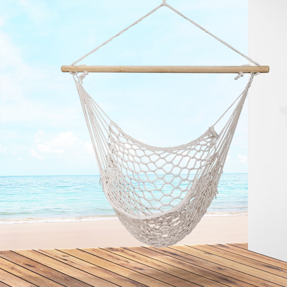 Gardeon Hammock Chair | Outdoor Hanging Camping | Mesh | Indoor | Cream