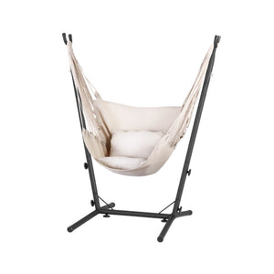 Gardeon Hammock Chair | Outdoor Camping Hanging with Stand | Cream