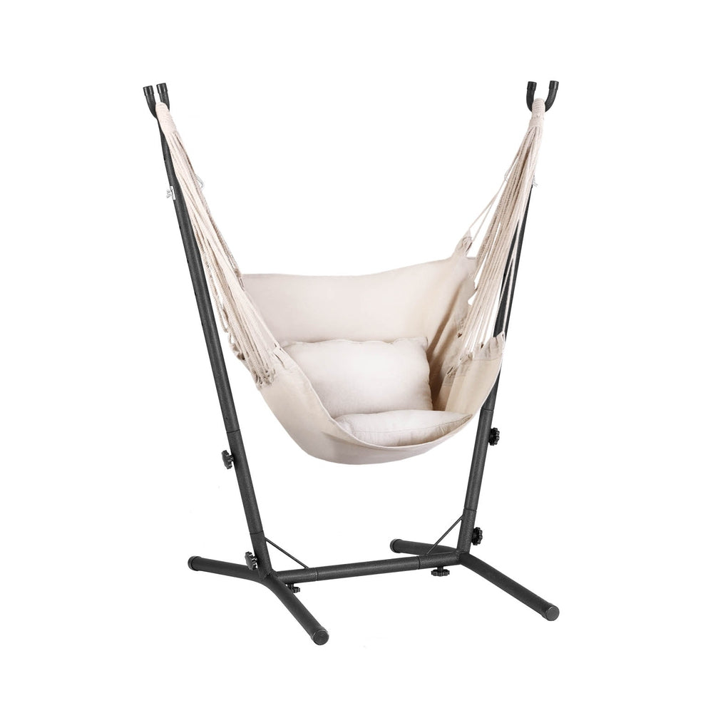 Gardeon Hammock Chair | Outdoor Camping Hanging with Stand | Cream
