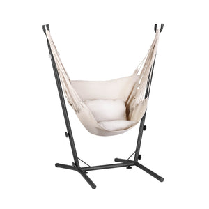 Gardeon Hammock Chair | Outdoor Camping Hanging with Stand | Cream