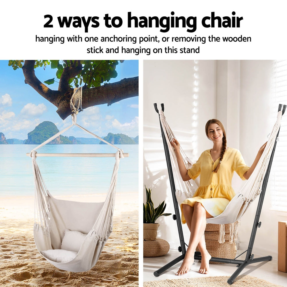 Gardeon Hammock Chair | Outdoor Camping Hanging with Stand | Cream