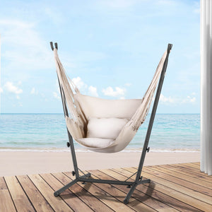 Gardeon Hammock Chair | Outdoor Camping Hanging with Stand | Cream
