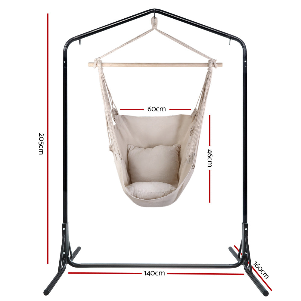 Gardeon Outdoor Hammock Chair | w/Stand | Hanging Hammock with Pillow | Cream