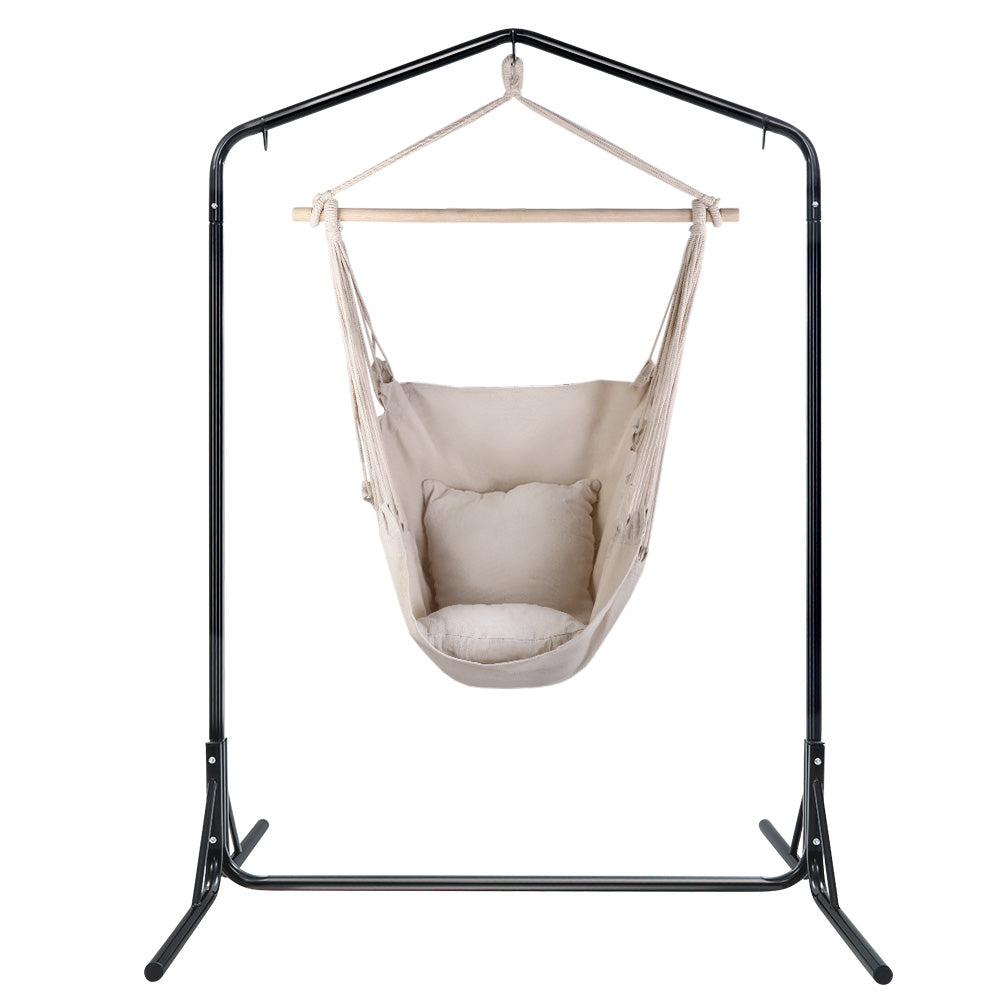 Gardeon Outdoor Hammock Chair | w/Stand | Hanging Hammock with Pillow | Cream