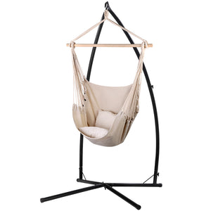 Hammock Chair | Outdoor Camping Hanging | Steel Stand | Cream