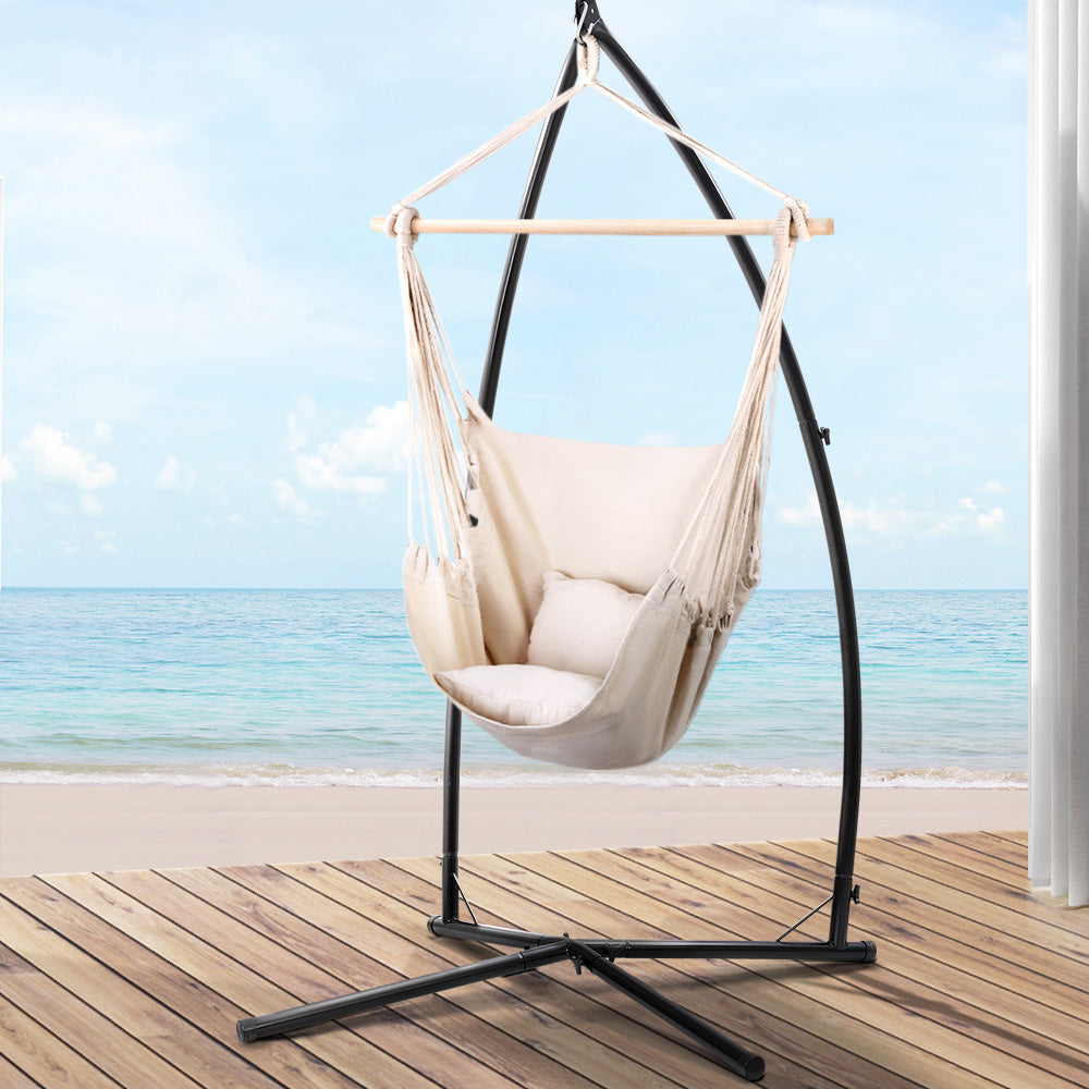 Hammock Chair | Outdoor Camping Hanging | Steel Stand | Cream