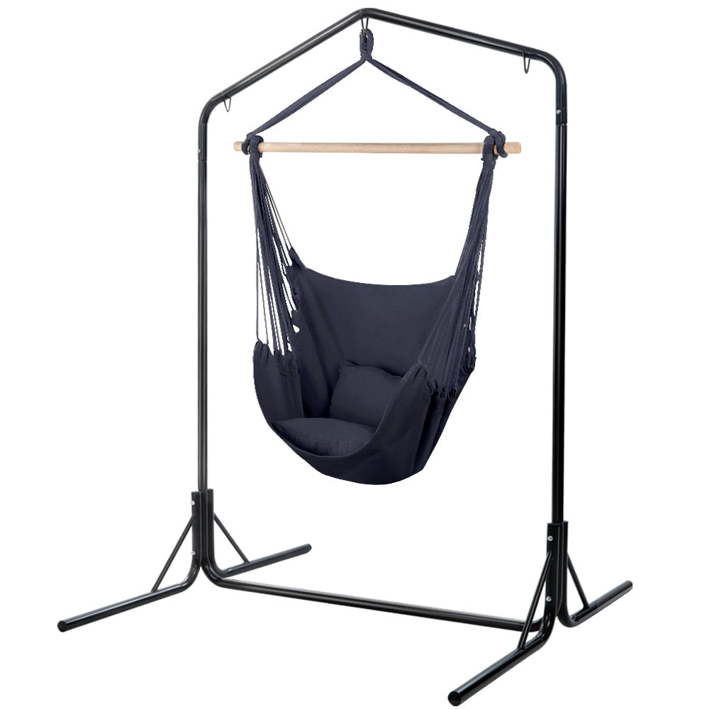 Outdoor Hammock Chair | With Stand | Swing Hanging Hammock | Pillow | Grey
