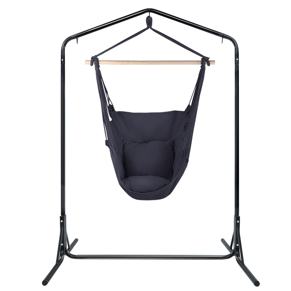Outdoor Hammock Chair | With Stand | Swing Hanging Hammock | Pillow | Grey