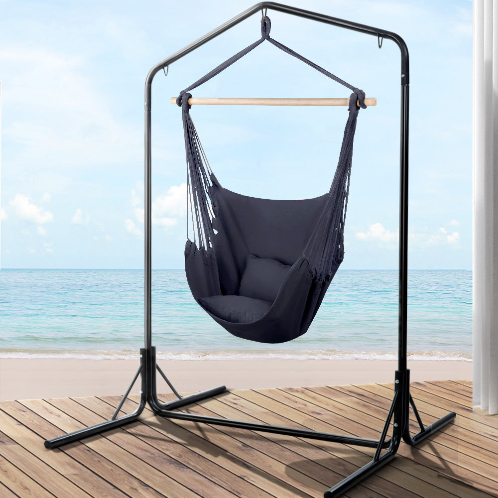 Outdoor Hammock Chair | With Stand | Swing Hanging Hammock | Pillow | Grey