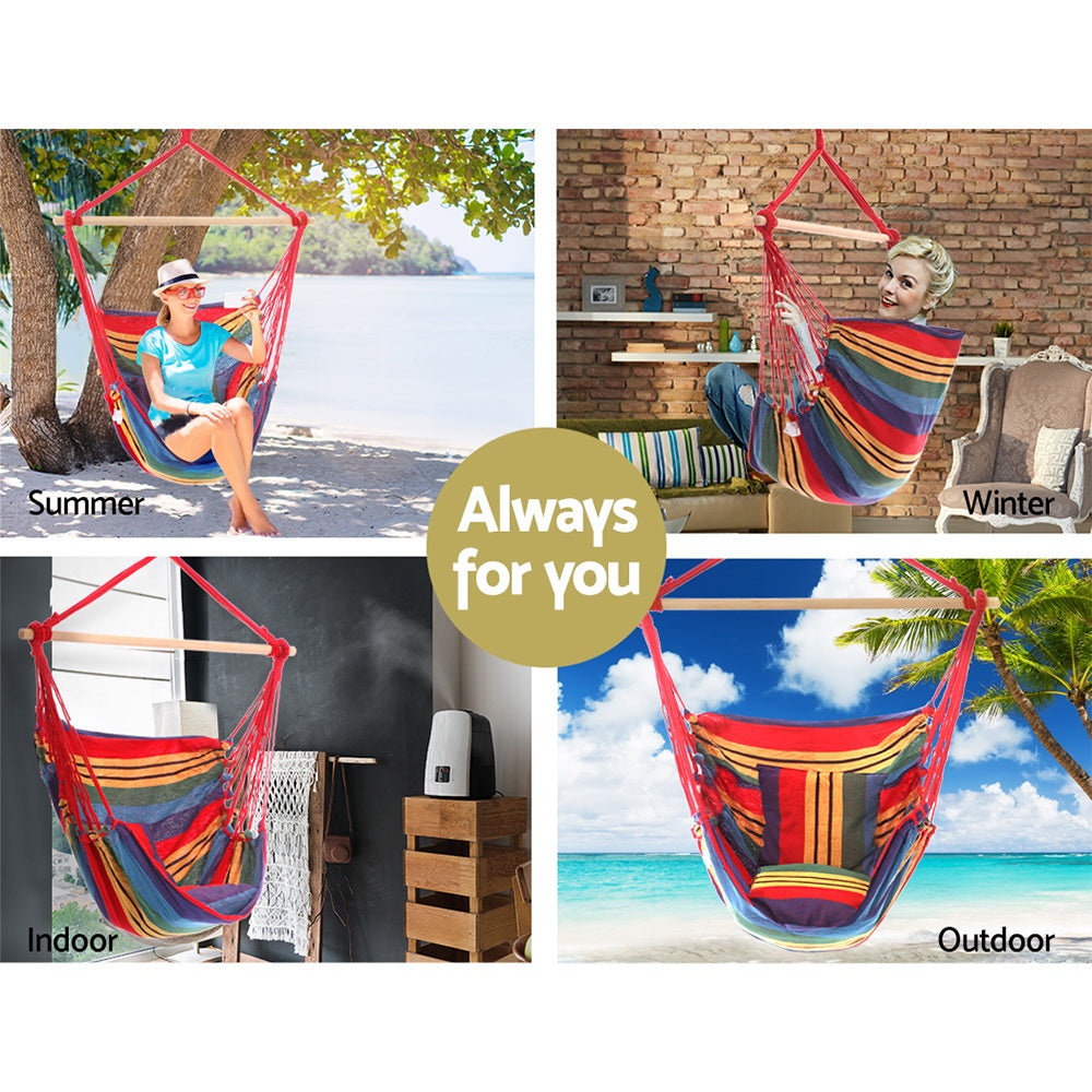 Gardeon Hammock Chair | Outdoor Camping Hanging Hammocks | Cushion Pillow | Rainbow