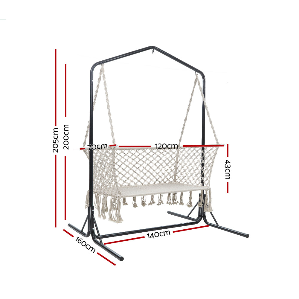 Hammock Chair | With Stand | Macrame | Outdoor Garden | 2 Seater | Cream