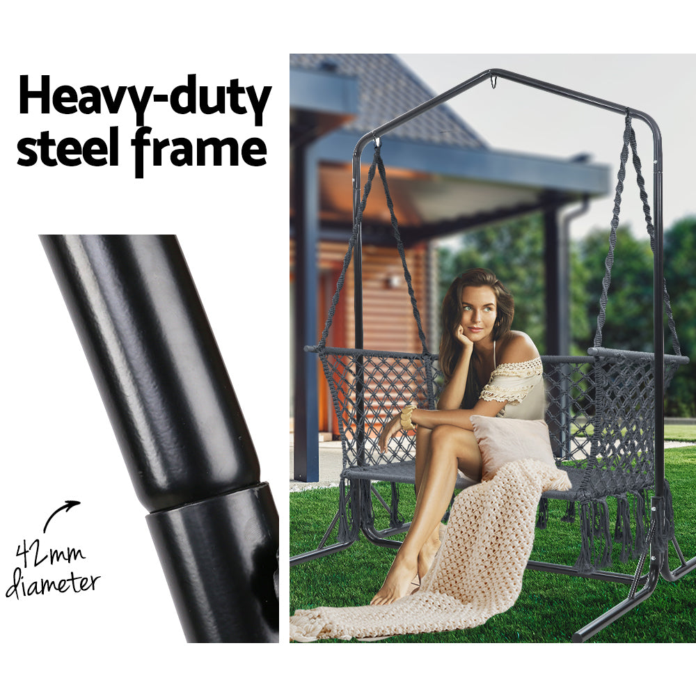 Hammock Chair | With Stand | Macrame | Outdoor Garden | 2 Seater | Cream