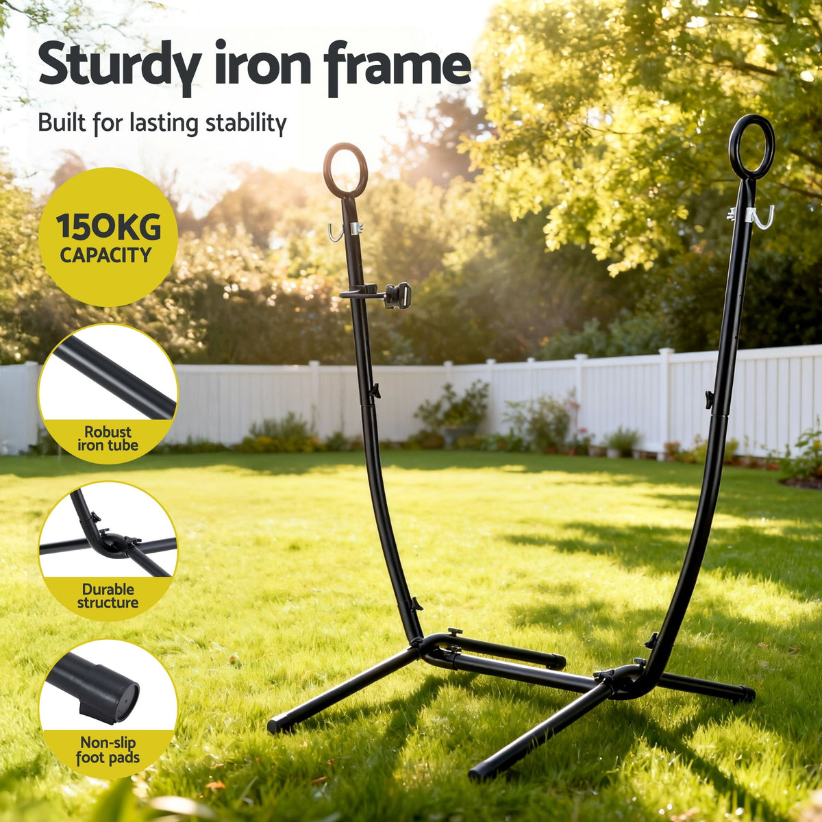 Hammock Chair Stand | Iron Frame | Phone Holder | Black