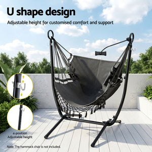 Hammock Chair Stand | Iron Frame | Phone Holder | Black