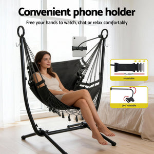 Hammock Chair Stand | Iron Frame | Phone Holder | Black