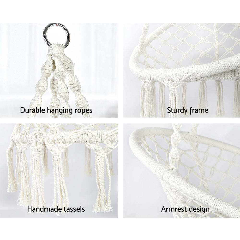 Gardeon Outdoor Hammock Chair | w/Stand | Cotton Swing Relax Hanging | 124CM | Cream