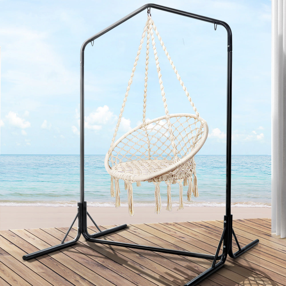 Gardeon Outdoor Hammock Chair | w/Stand | Cotton Swing Relax Hanging | 124CM | Cream