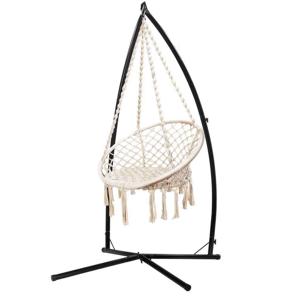 Hammock Chair | Steel Stand | Macrame | Outdoor Swinging | Cream