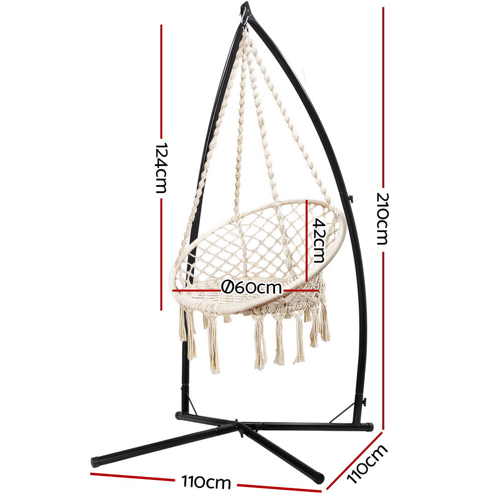 Hammock Chair | Steel Stand | Macrame | Outdoor Swinging | Cream