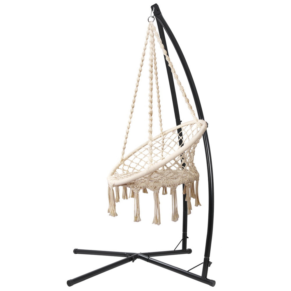 Hammock Chair | Steel Stand | Macrame | Outdoor Swinging | Cream