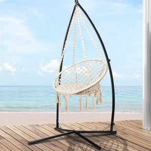 Hammock Chair | Steel Stand | Macrame | Outdoor Swinging | Cream