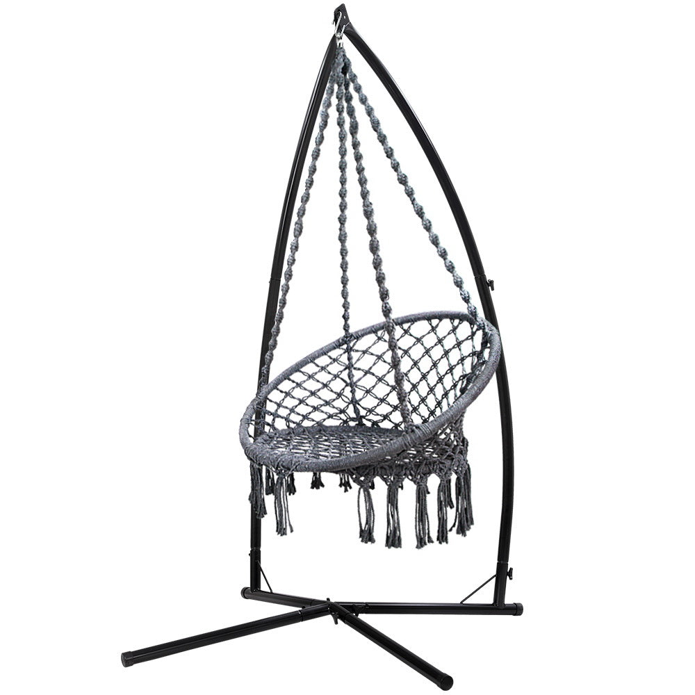 Hammock Chair | Steel Stand | Macrame | Outdoor Swinging | Grey